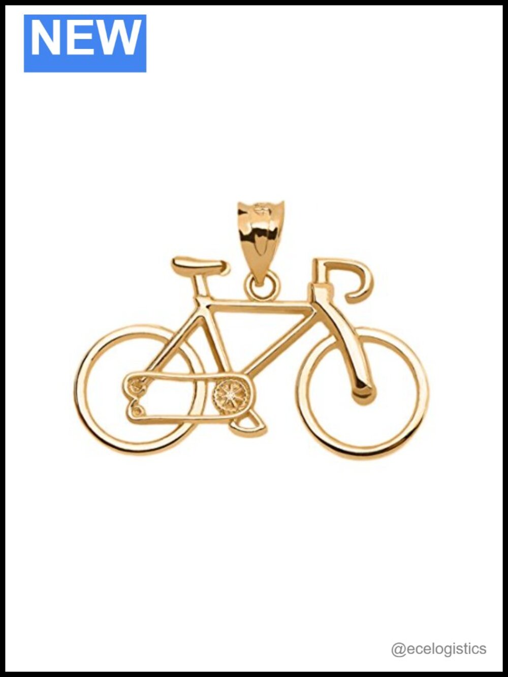 Solid Gold Bicycle Charm Pendant, 10K or 14K